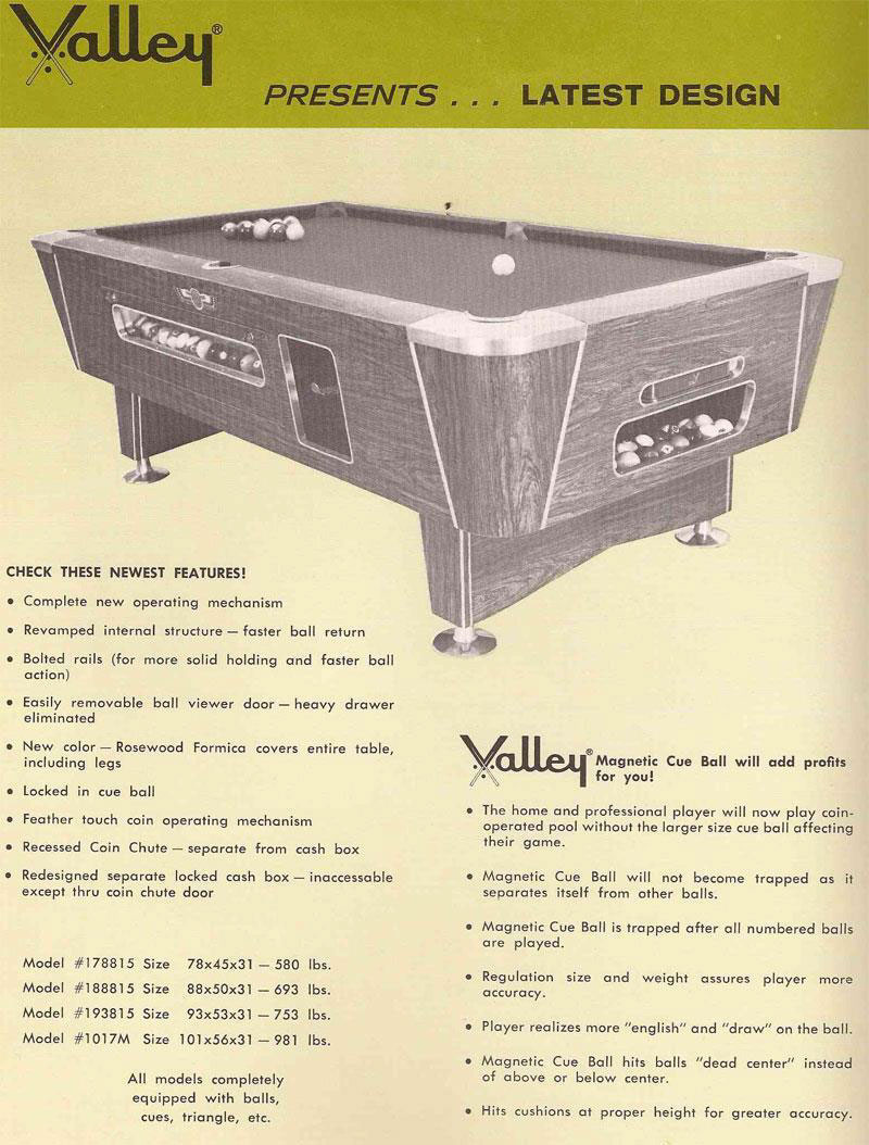 valley pool table serial number